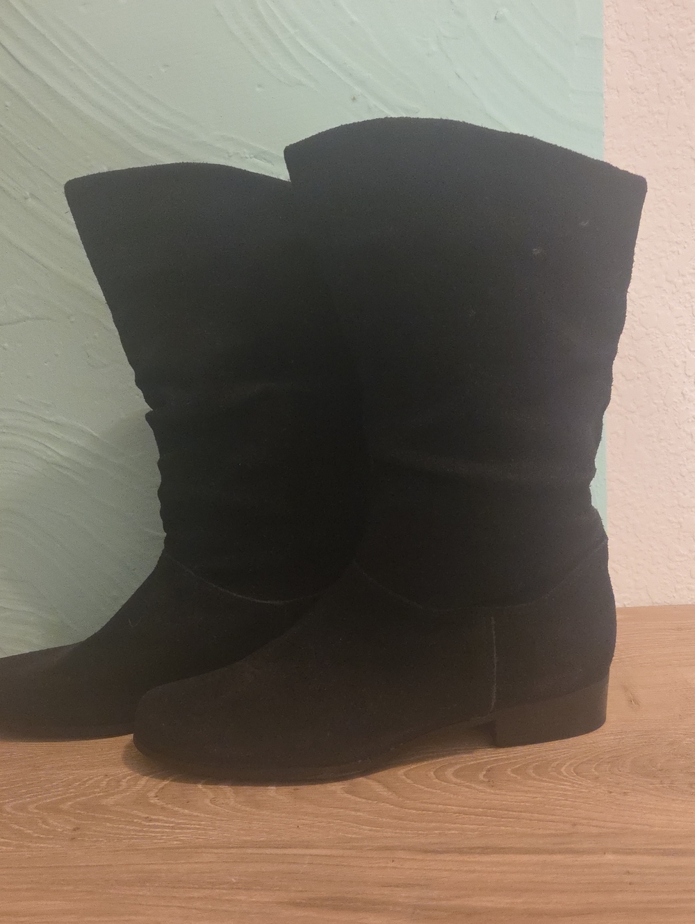 liz & co. Black Mid-Calf Suede-Look Heeled Boots